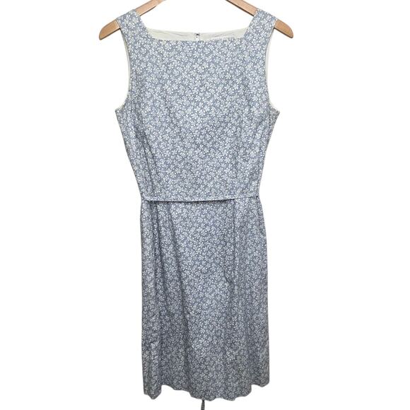 Vintage Casual Corner Women's SZ 8 Blue Floral Lined Sleeveless Fitted Dress - Picture 1 of 11